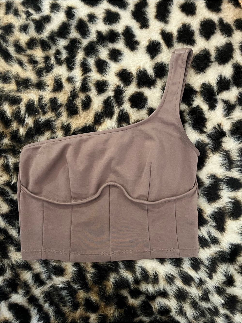 Forever 21 One-Shoulder Taupe Crop Top
